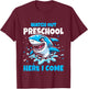 Kids Back To School Watch Out Preschool Here I Come Shark Boys T-Shirt - T-Shirt | Maroon