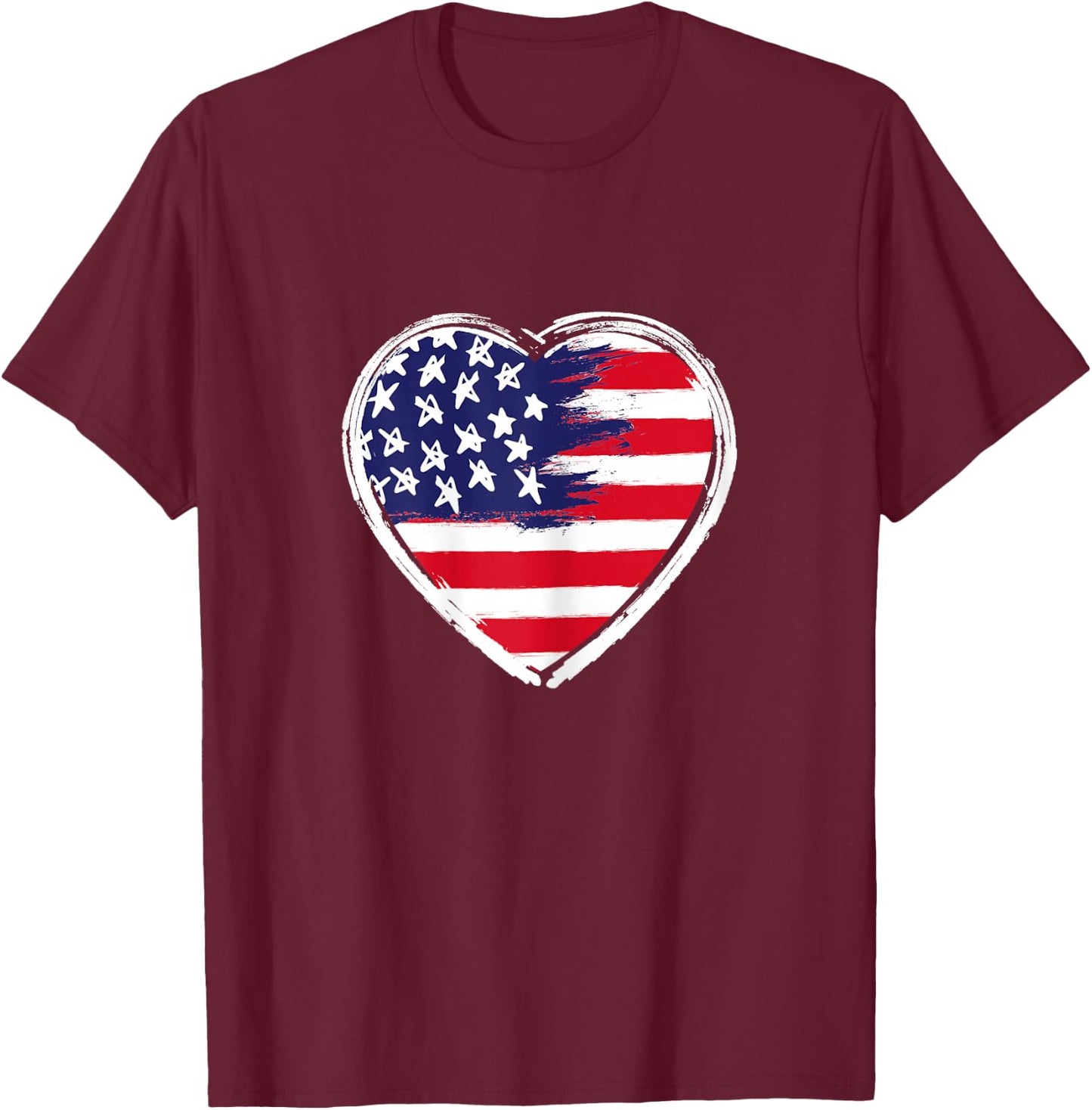 Heart US Flag 4th of July Patriotic American Stars Stripes T-Shirt - T-Shirt | Maroon