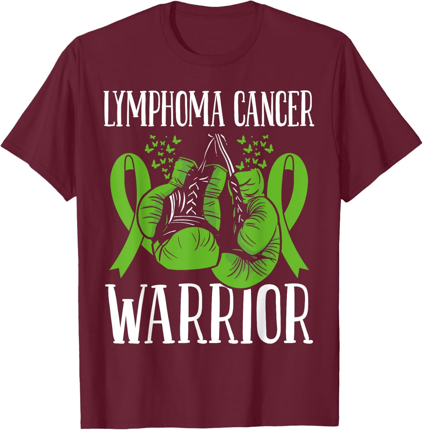 Lymphoma Cancer Awareness Month Warrior Ribbon Boxing Gloves T-Shirt - T-Shirt | Maroon