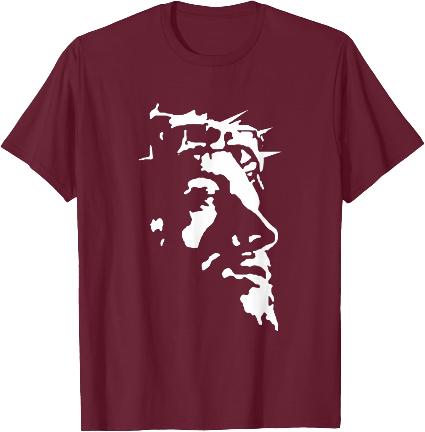Jesus Christ Face With Crown Of Thorns God Bible T-Shirt - T-Shirt | Maroon