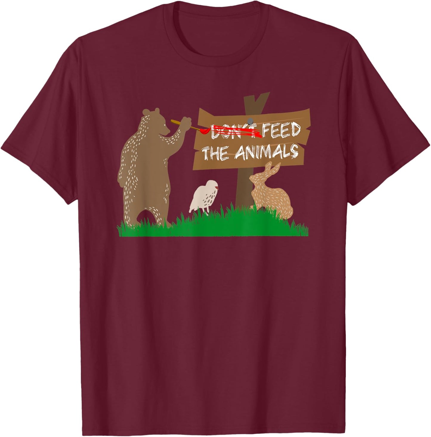 Don't Feed the Animals Funny Camping T-Shirt - T-Shirt | Maroon