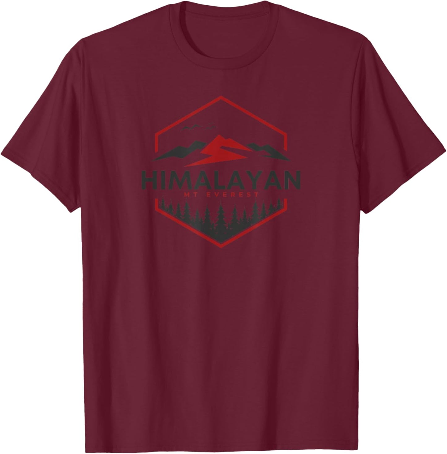 Himalayan Mt Everest Base Camp Geometric Mountain Hiking T-Shirt - T-Shirt | Maroon
