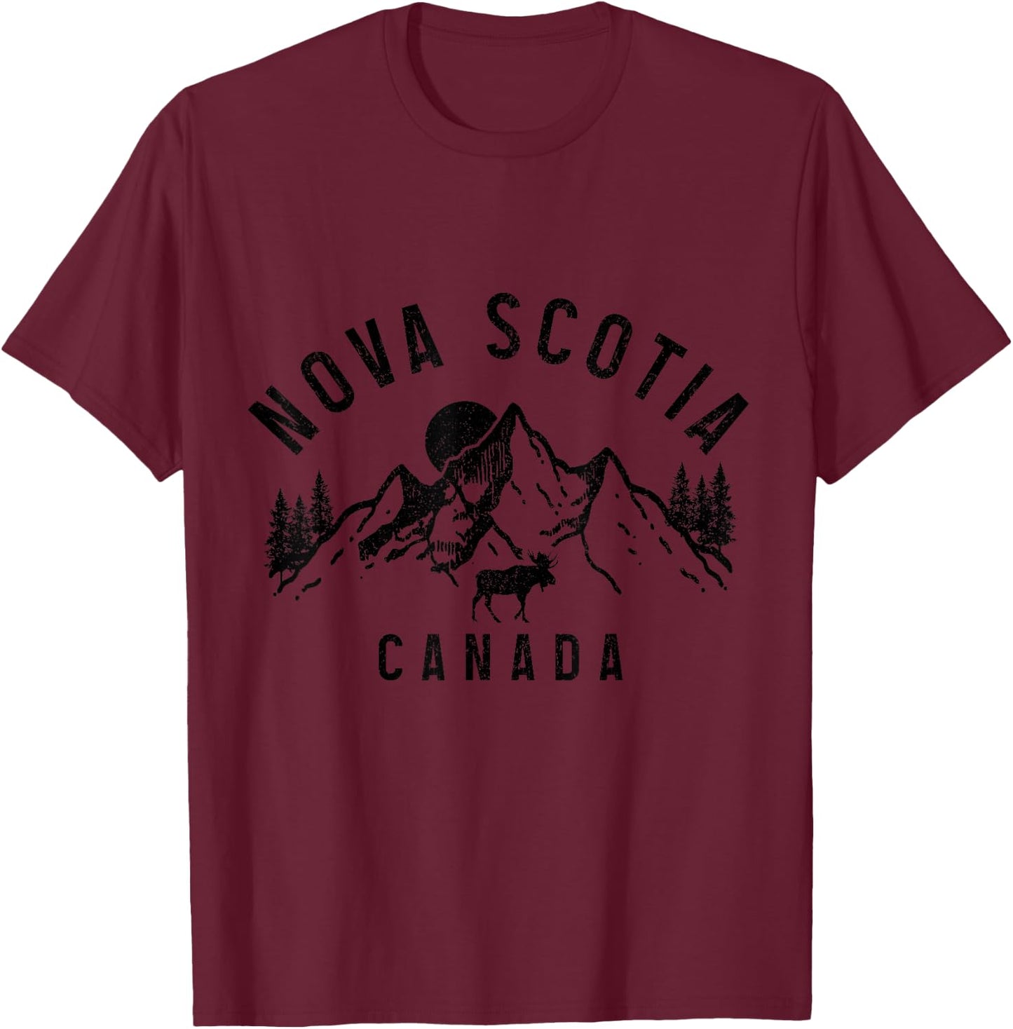 Nova Scotia Canada Souvenir Vintage Mountains Elk T-Shirt - T-Shirt | Maroon