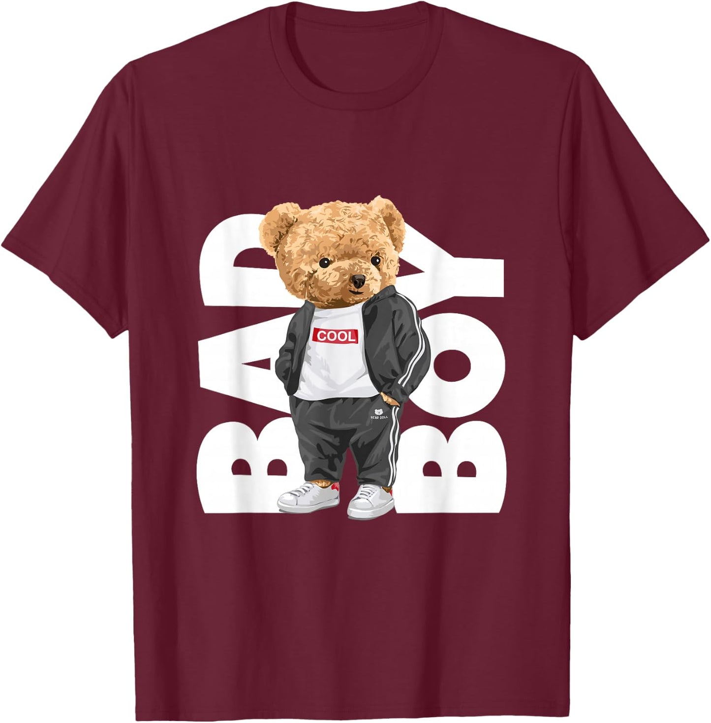 Bad Boy Shirt, Funny Teddy Bear Graphic Design Style Fun T-Shirt - T-Shirt | Maroon