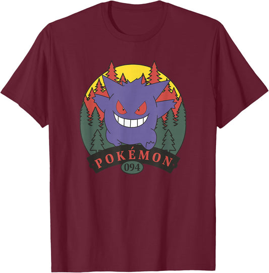 Pokémon 094 Gengar Outdoor Adventure Forest Park Badge T-Shirt - T-Shirt | Maroon