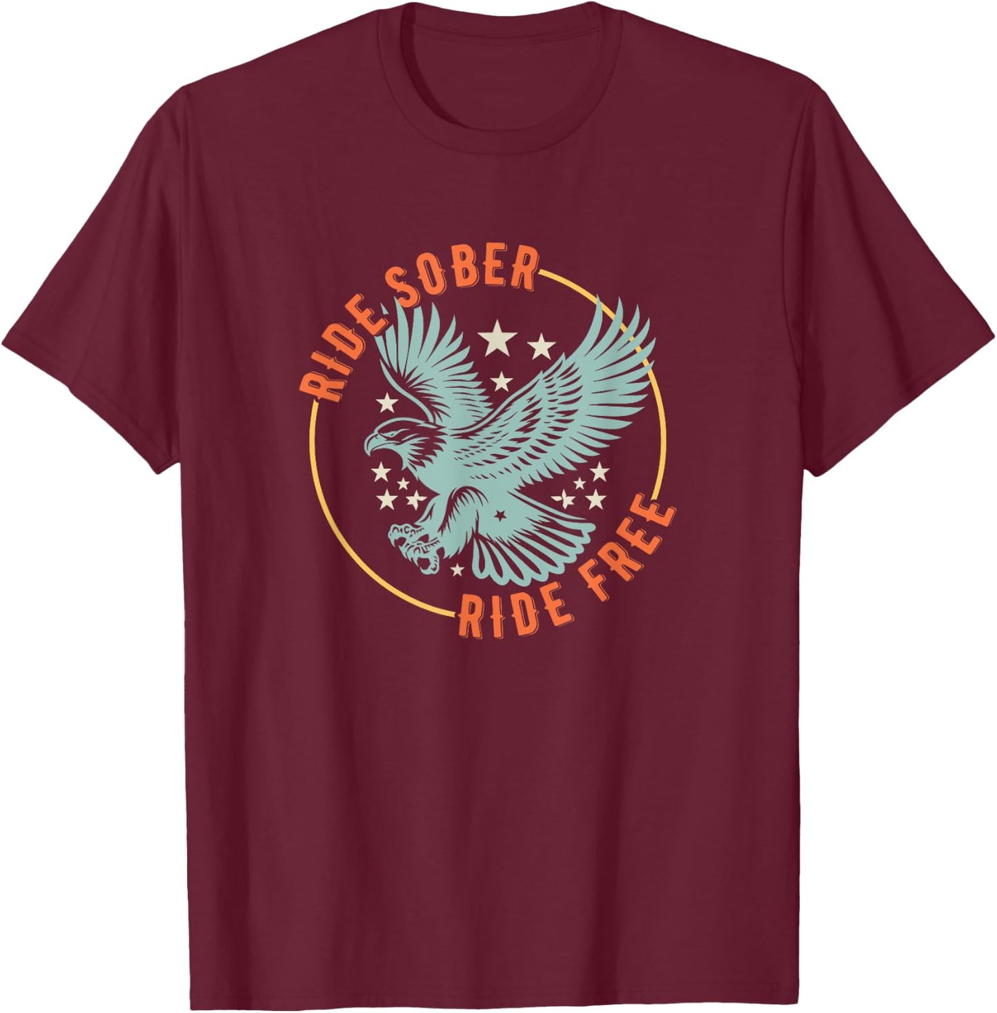 Ride Sober Ride Free AA American Military Eagle Motorcycle T-Shirt - T-Shirt | Maroon