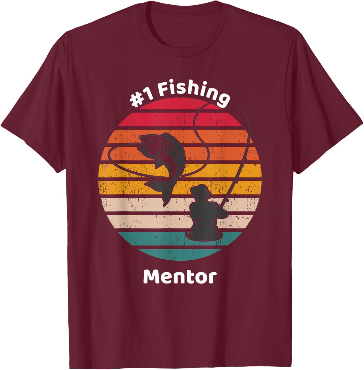 #1 Fishing Mentor Graphic Fisherman Fathers Day Gift T-Shirt - T-Shirt | Maroon