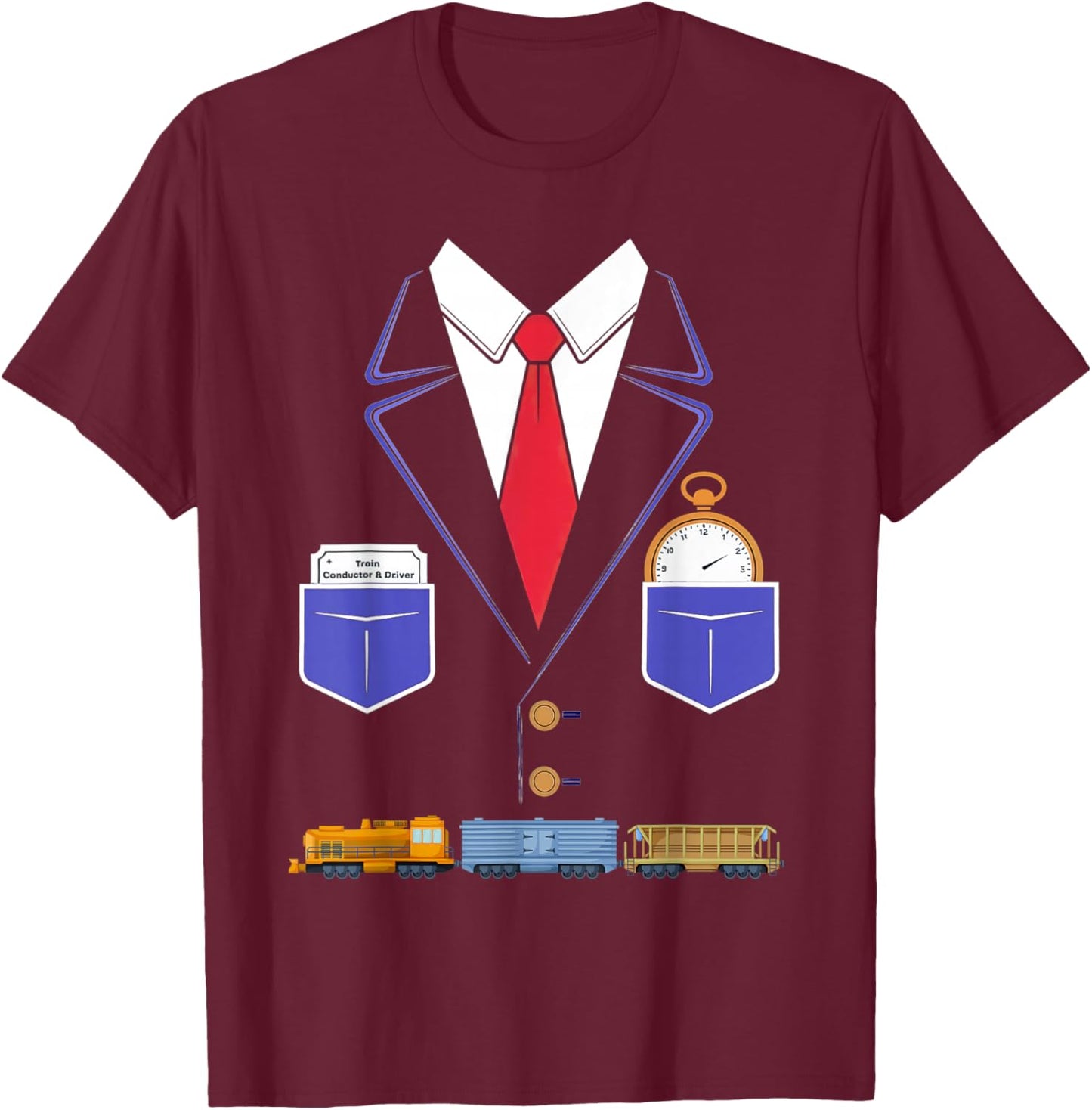 Train Conductor Costume Outfit Idea for Kids Train Driver T-Shirt - T-Shirt | Maroon