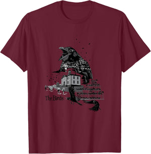 The Birds Alfred Hitchcock Collage T-Shirt - T-Shirt | Maroon