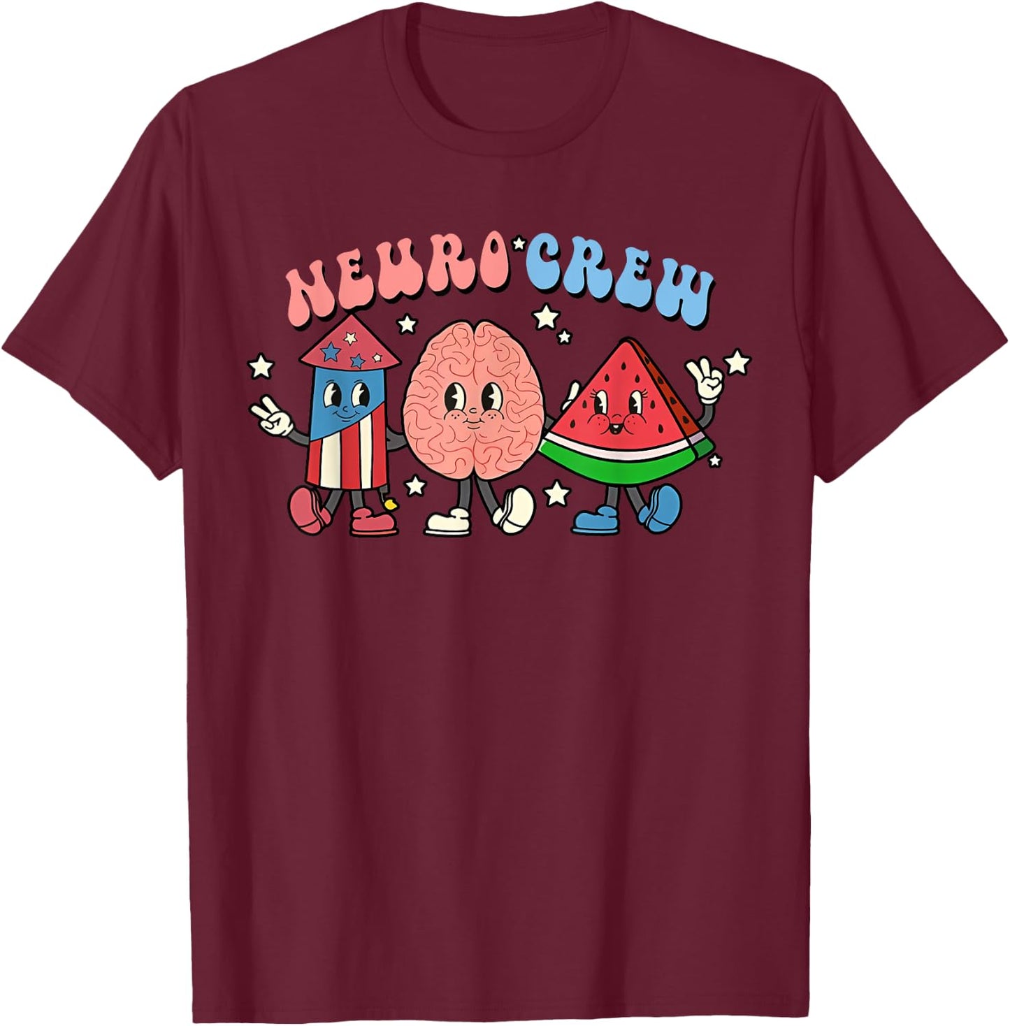 Retro Neuro Crew 4th of July Nurse Brain Neurology Nursing T-Shirt - T-Shirt | Maroon