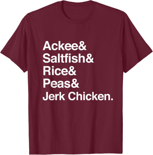 Jamaican Food Dish List - Jamaica Cuisine Helvetica T-Shirt - T-Shirt | Maroon