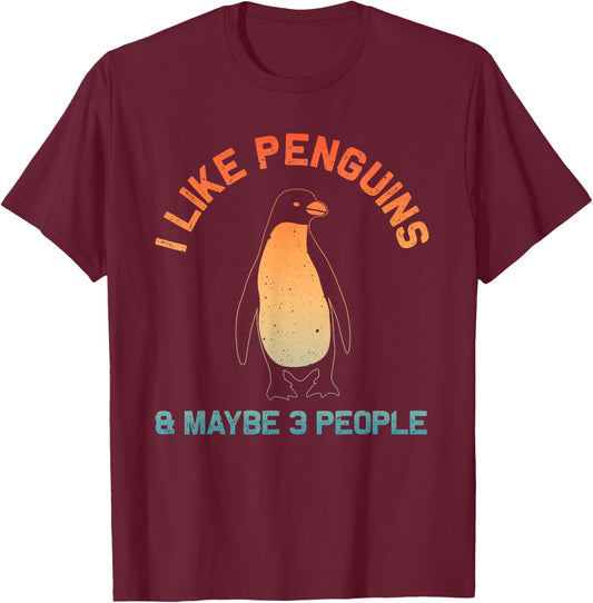 Cool Penguin Design Women Kids Animal Penguin Lover T-Shirt - T-Shirt | Maroon