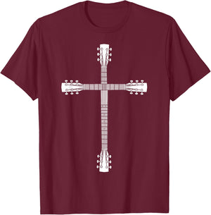 Cool Christian Guitar Cross | Funny Musician Guitarist Gift T-Shirt - T-Shirt | Maroon