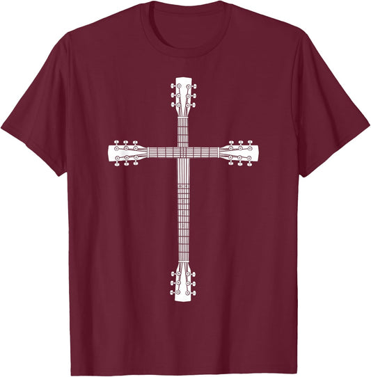 Cool Christian Guitar Cross | Funny Musician Guitarist Gift T-Shirt - T-Shirt | Maroon