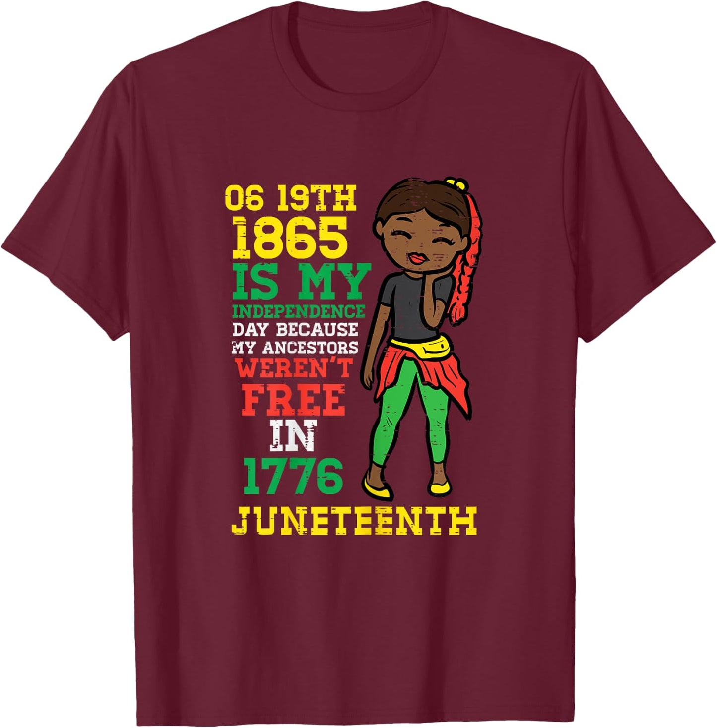 Juneteenth 1865 My Independence Day African Girls Kids Youth T-Shirt - T-Shirt | Maroon