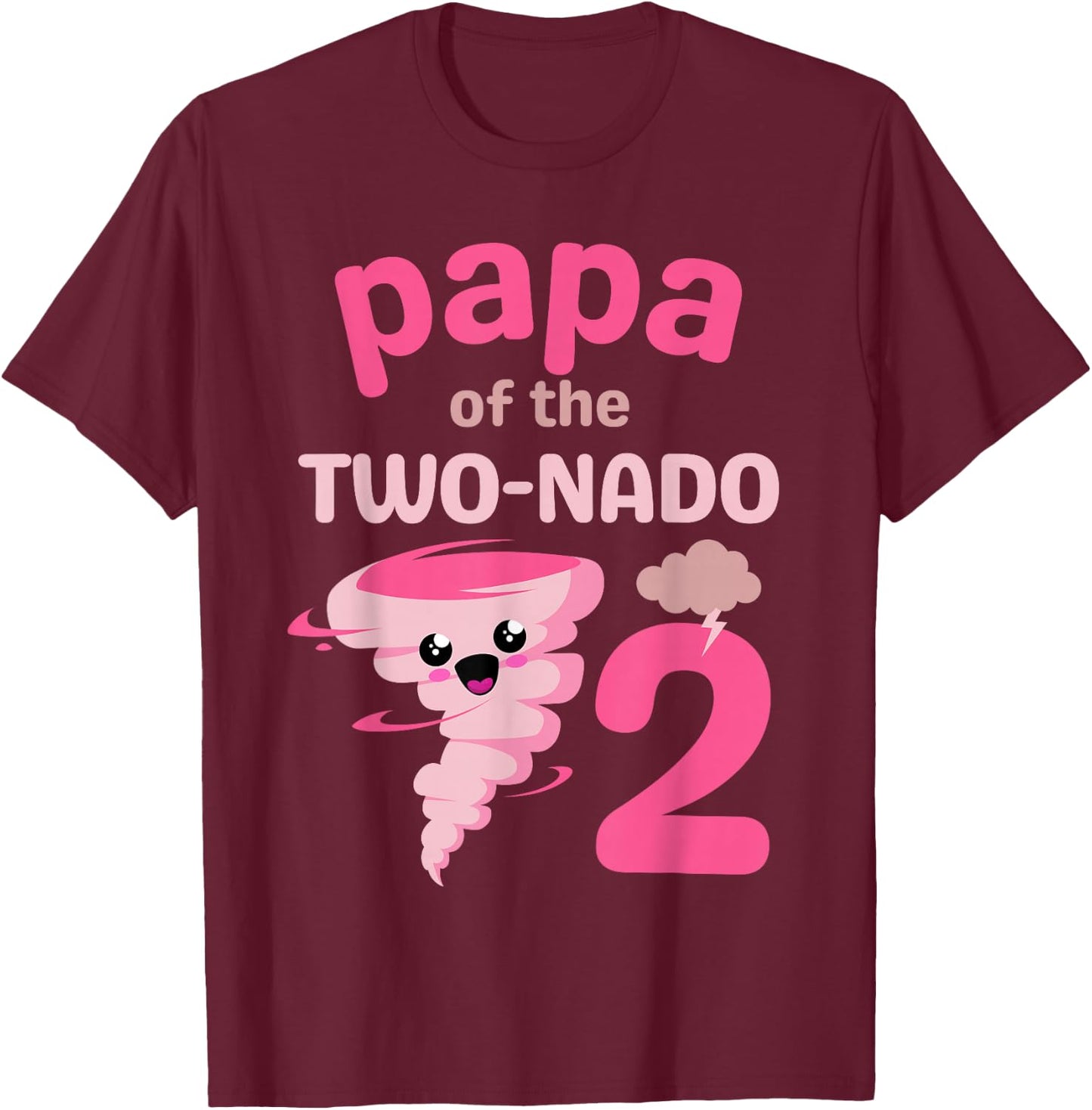 Papa of the Two-nado Tornado Theme 2nd Birthday Party Kids T-Shirt - T-Shirt | Maroon