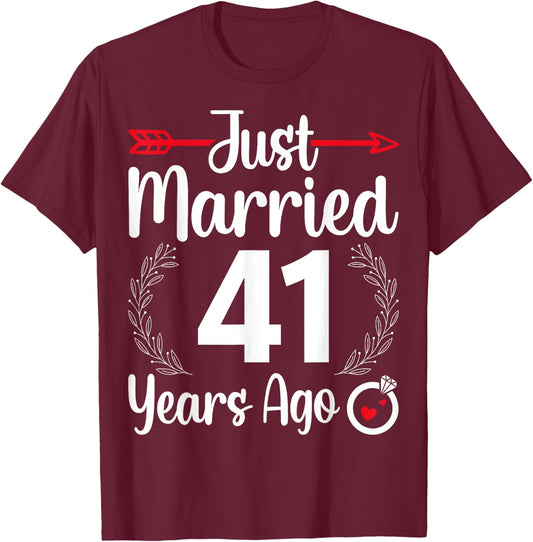 Just Married 41 Years Ago - Husband Wife 41th Anniversary T-Shirt - T-Shirt | Maroon