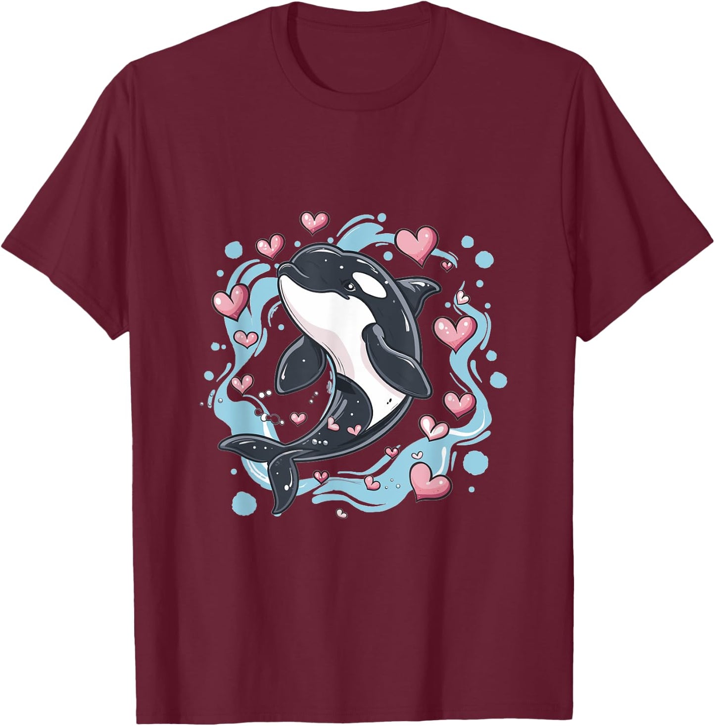 Orca Whale Hearts Graphic T-Shirt - T-Shirt | Maroon