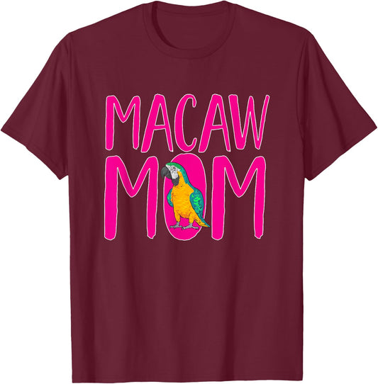 Macaw Mom Blue And Yellow Macaw Parrot T-Shirt - T-Shirt | Maroon