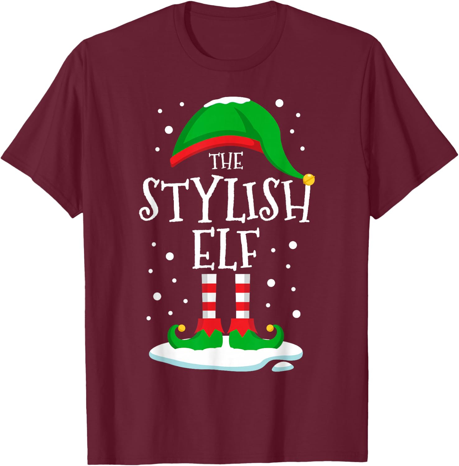 The Stylish Elf Christmas Family Matching Xmas Group Funny T-Shirt - T-Shirt | Maroon