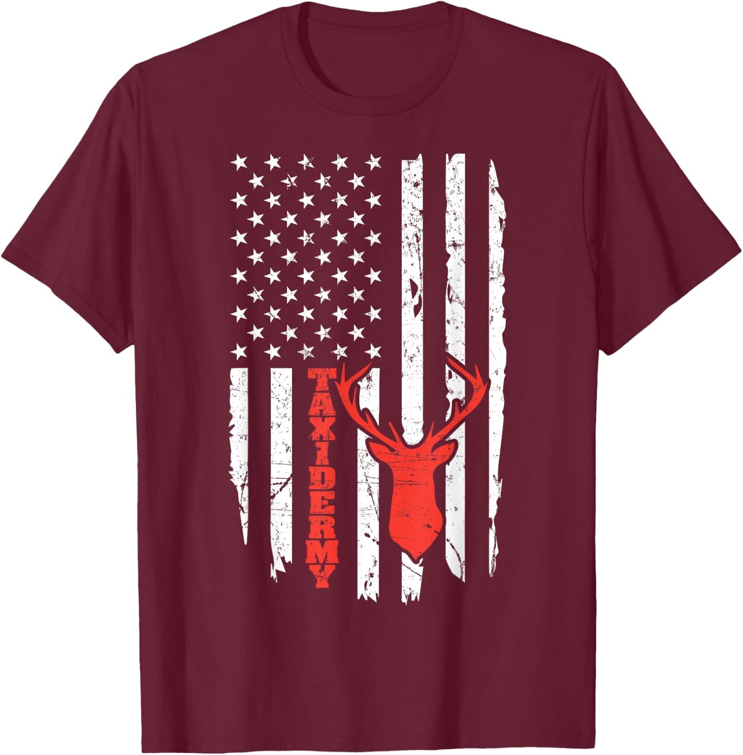 Taxidermy Deer American Flag Kids Men T-Shirt - T-Shirt | Maroon
