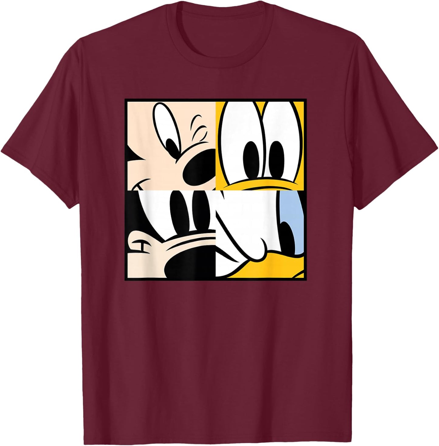Mickey, Pluto, Goofy, & Donald Squares T-Shirt - T-Shirt | Maroon