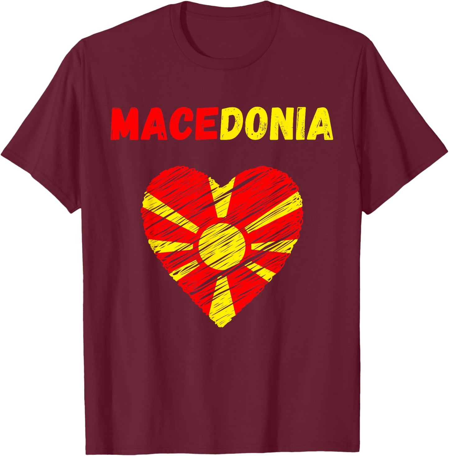 Macedonia Flag Holiday Macedonia Heart Macedonian Flag T-Shirt - T-Shirt | Maroon