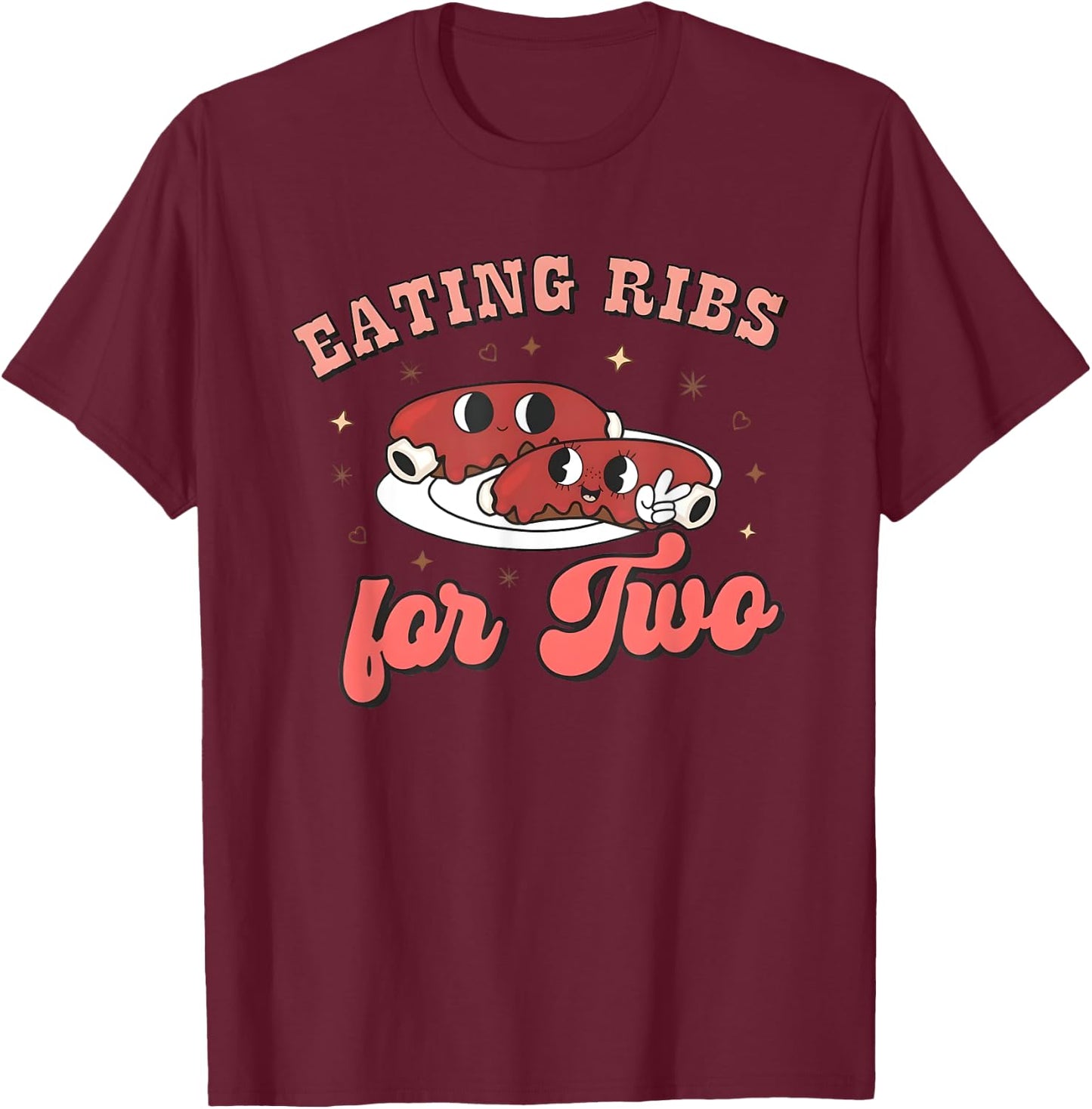 Eating Ribs for Two Pregnancy Announcement BBQ Baby Reveal T-Shirt - T-Shirt | Maroon