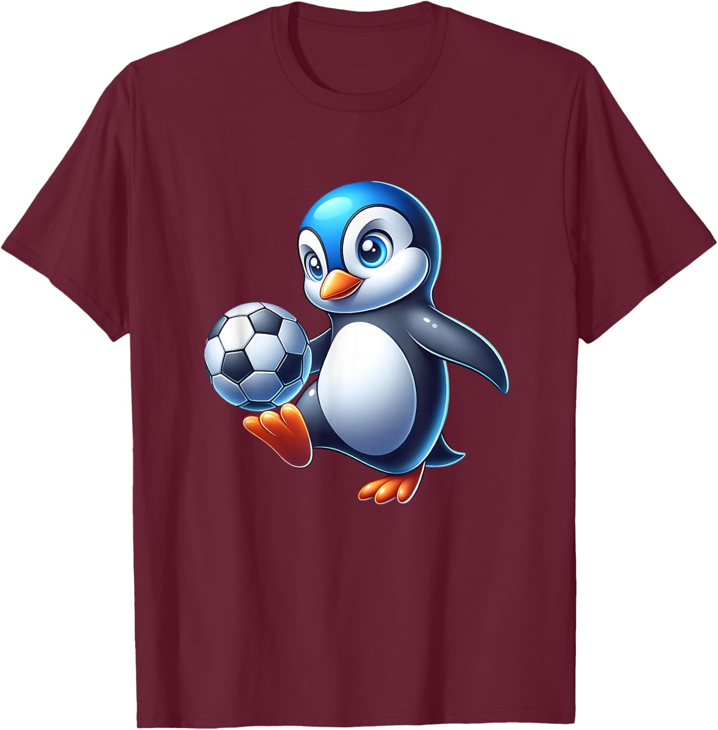 Cute Penguin Bird Soccer Ball Champion Fan T-Shirt - T-Shirt | Maroon