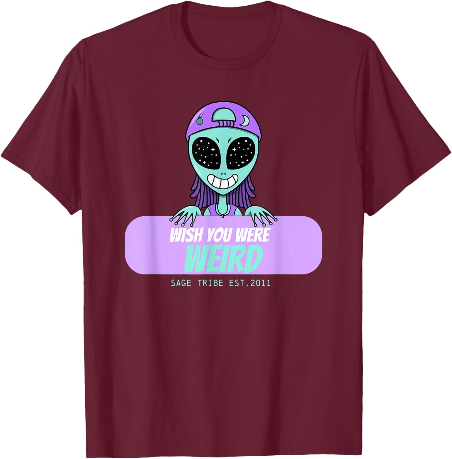 Wish You Were Weird Alien T-Shirt - T-Shirt | Maroon