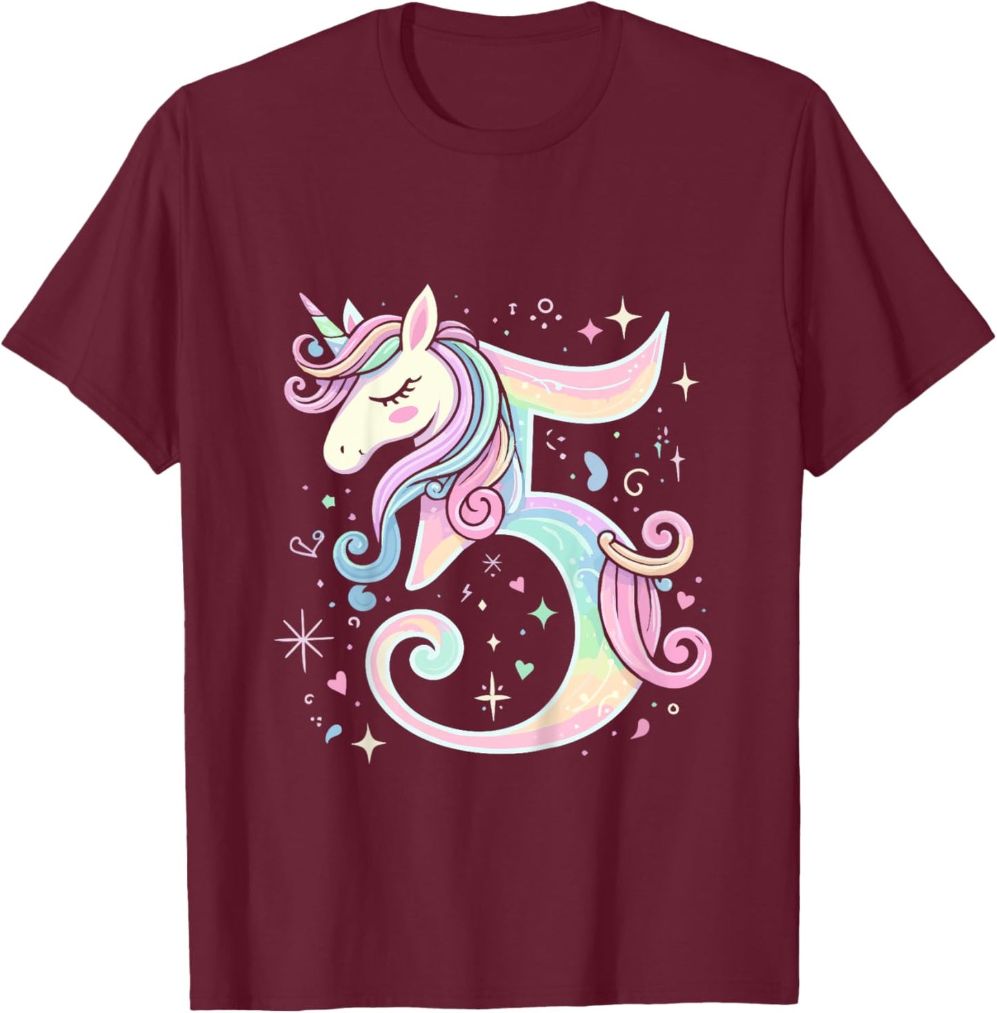 5th Birthday Party Unicorn 5 Years Old Unicorns T-Shirt - T-Shirt | Maroon