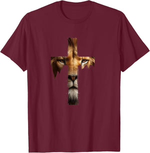 Vintage Jesus God Lion Cross Christian Faith Religion T-Shirt - T-Shirt | Maroon