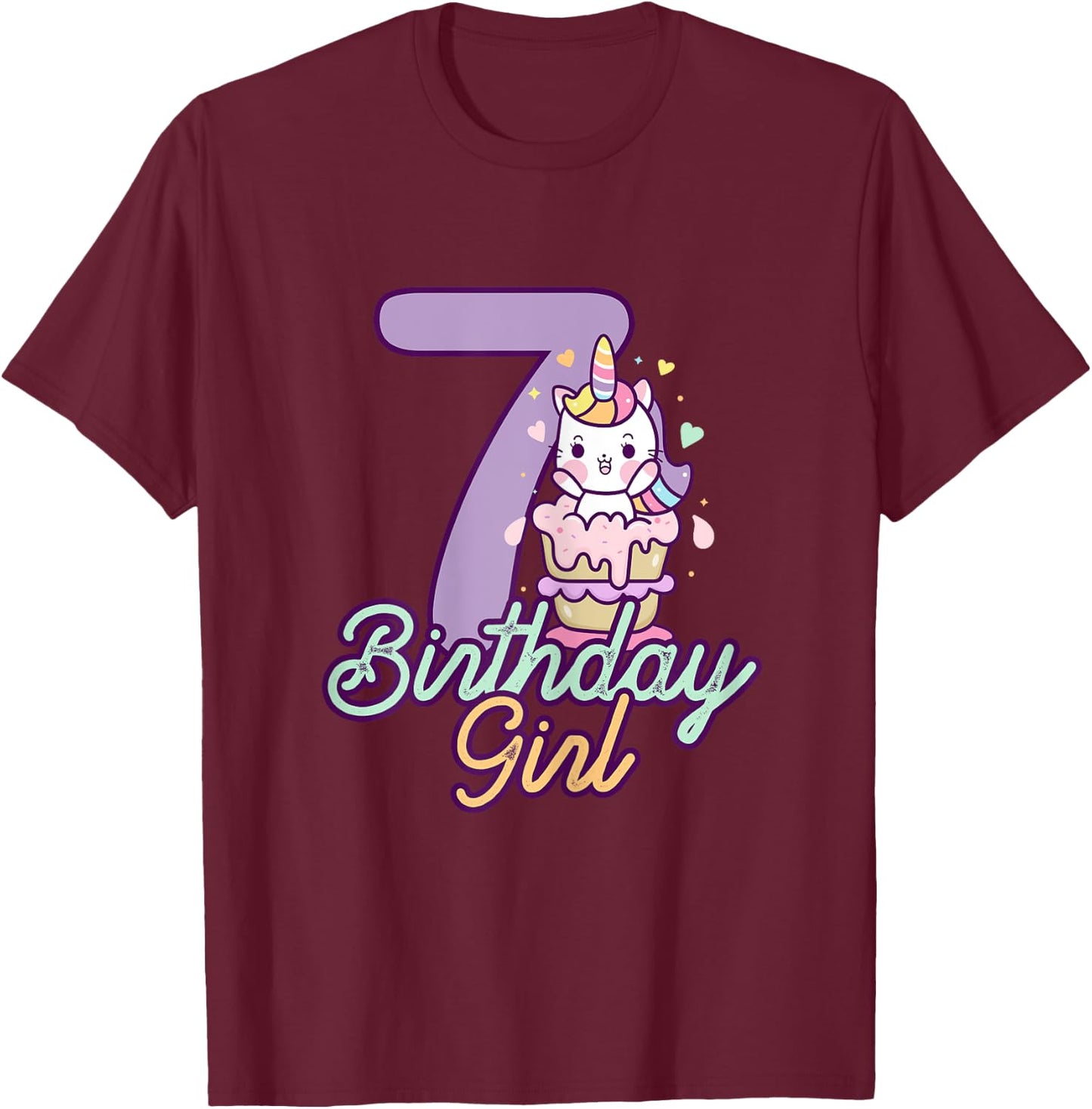 7 Years Old Birthday Girl Gifts Unicorn 7th Birthday T-Shirt - T-Shirt | Maroon