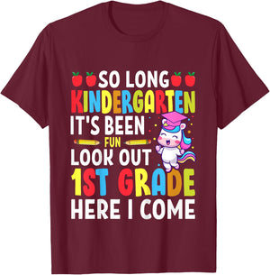 Goodbye Kindergarten Graduation My Way First Grade Unicorn T-Shirt - T-Shirt | Maroon