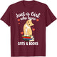 Just a Girl Who Loves Cats and Books Reading Cat & Bookworm T-Shirt - T-Shirt | Maroon
