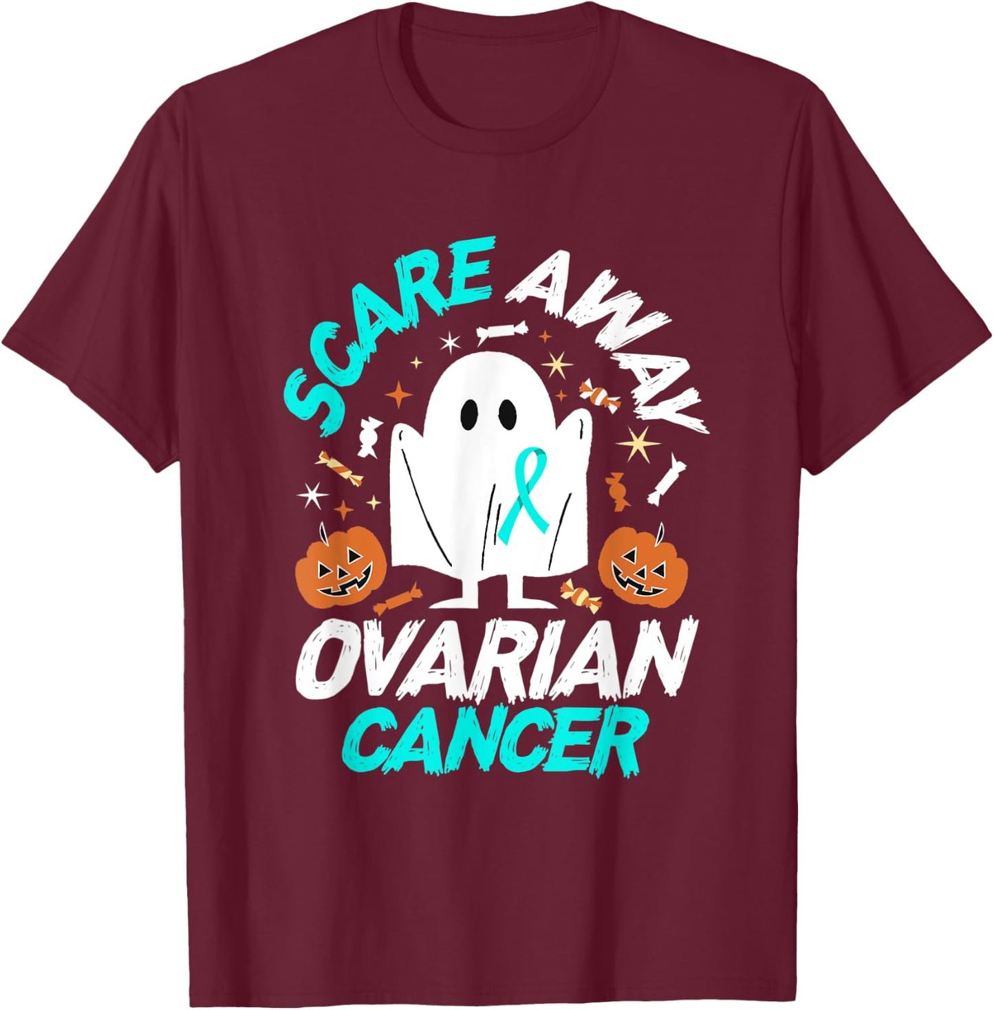 Halloween Ovarian Cancer Awareness T-Shirt - T-Shirt | Maroon