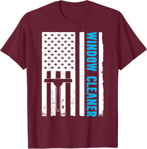 US Flag Window Cleaner T-Shirt - T-Shirt | Maroon