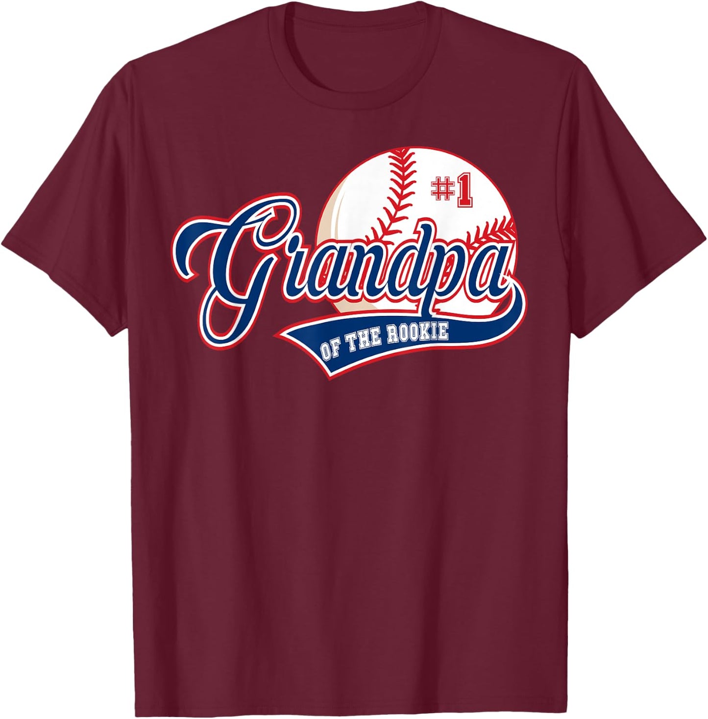 Grandpa Rookie of Year 1st Birthday Baseball Theme Matching T-Shirt - T-Shirt | Maroon