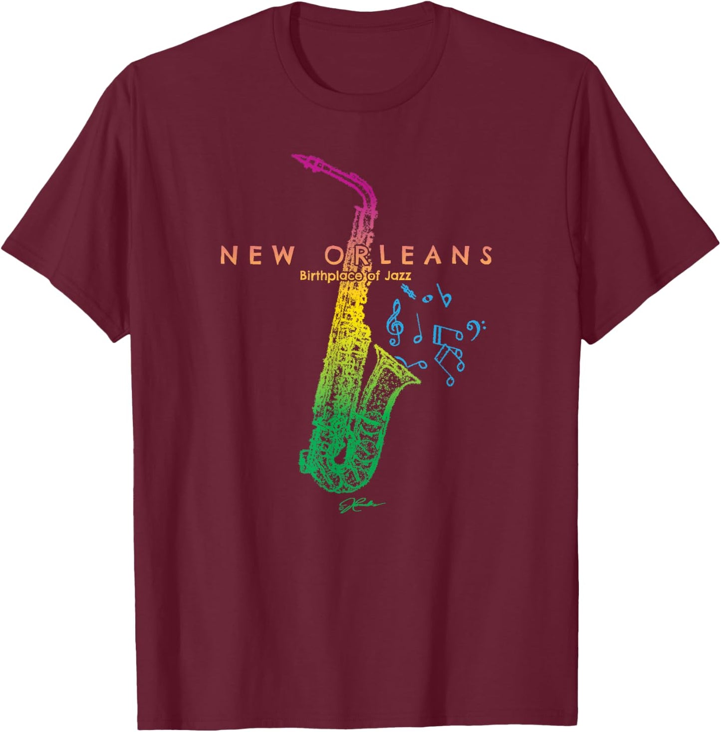 JCombs: New Orleans, Birthplace of Jazz T-Shirt - T-Shirt | Maroon