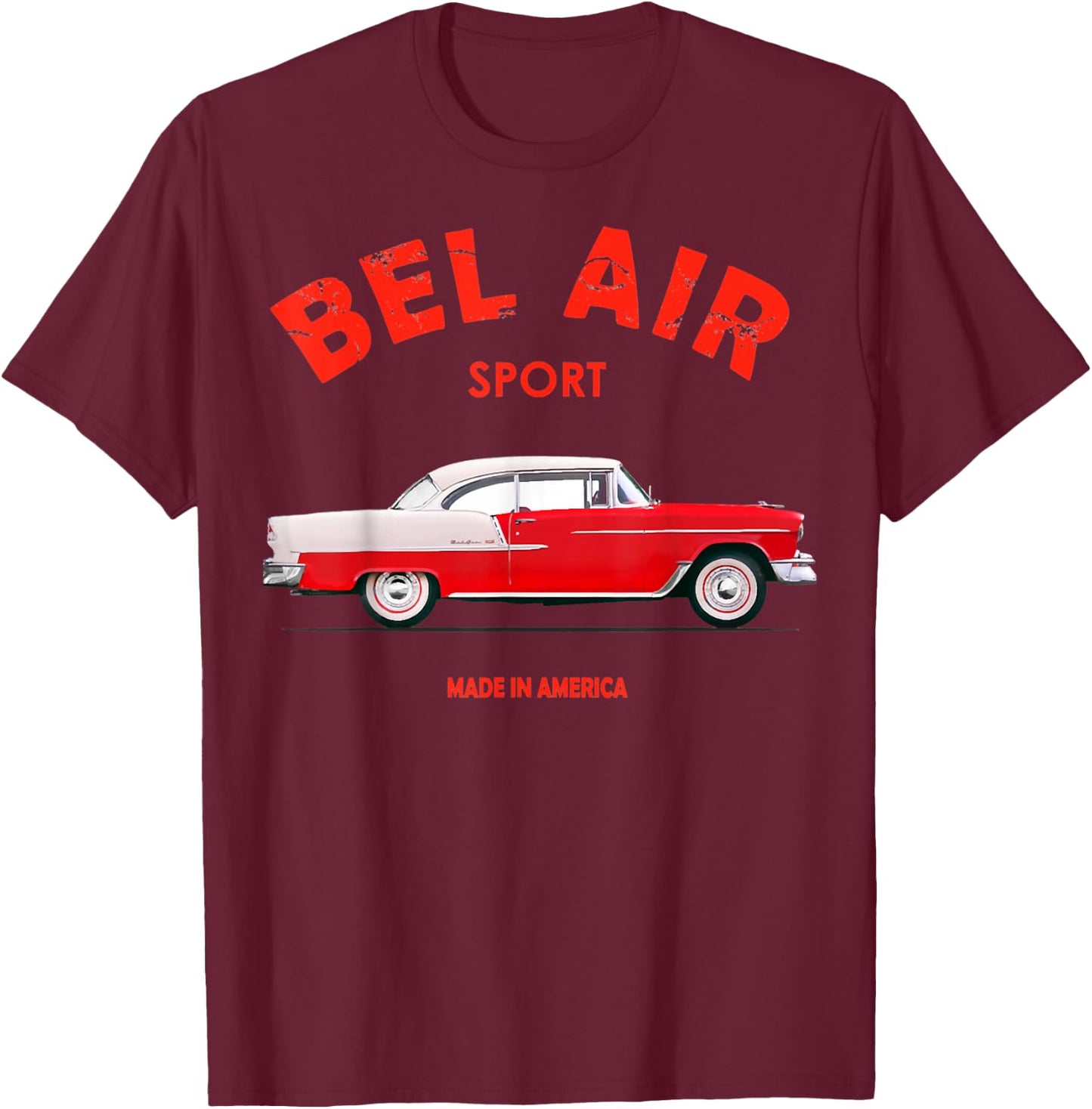 1955 55 Chevys Bel Air Sport Classic Vintage Muscle Car T-Shirt - T-Shirt | Maroon