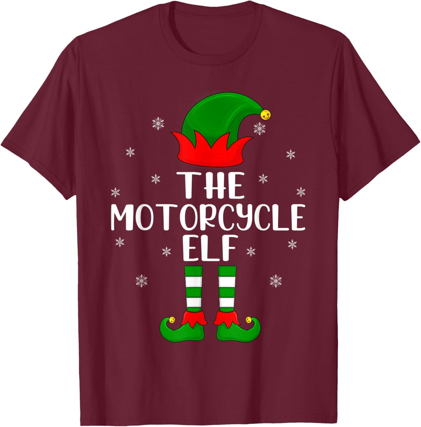 The Motorcycle Elf Christmas Party Matching Family Xmas T-Shirt - T-Shirt | Maroon