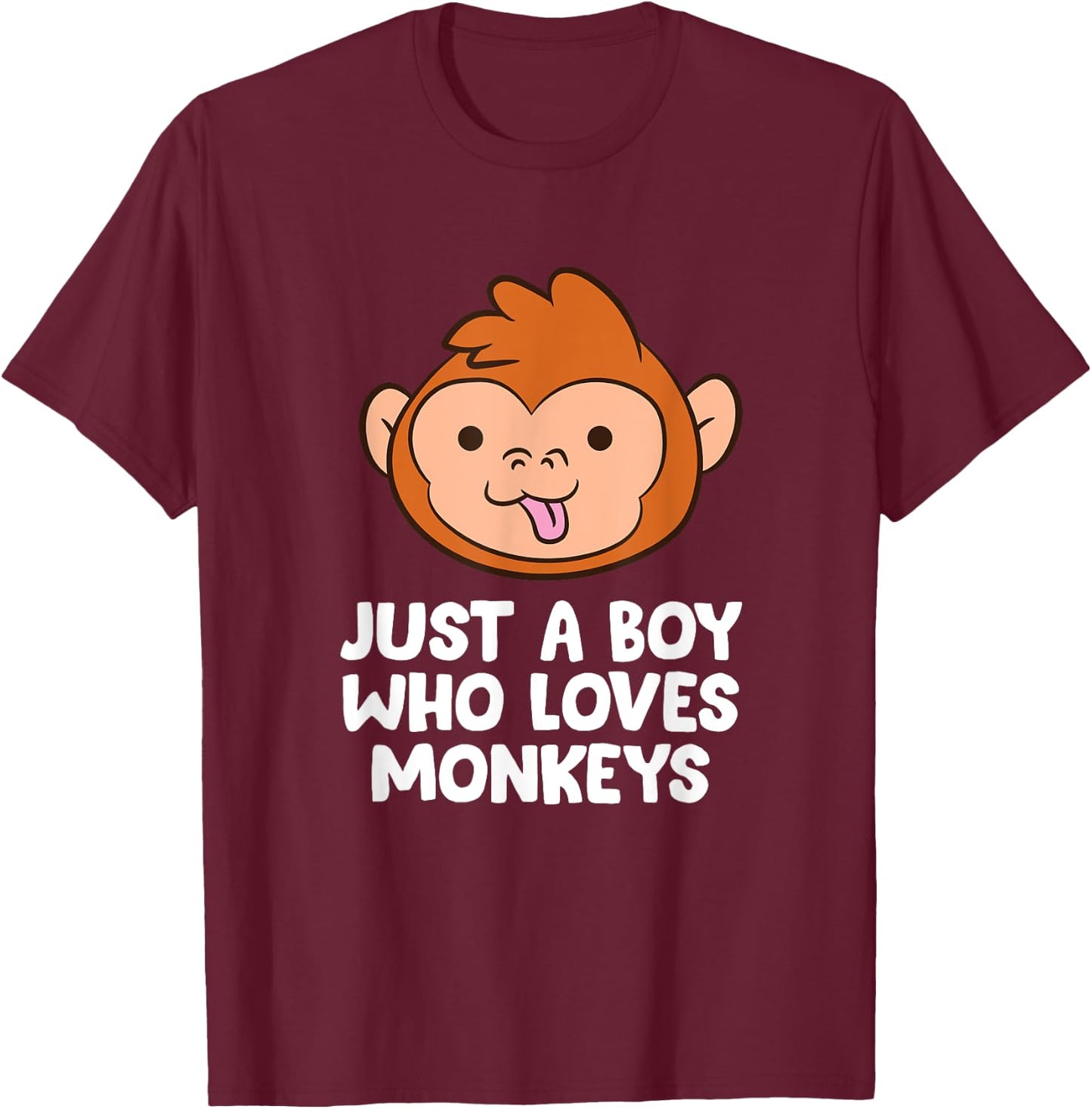 Just a Boy Who Loves Monkeys Cute Monkey T-Shirt - T-Shirt | Maroon