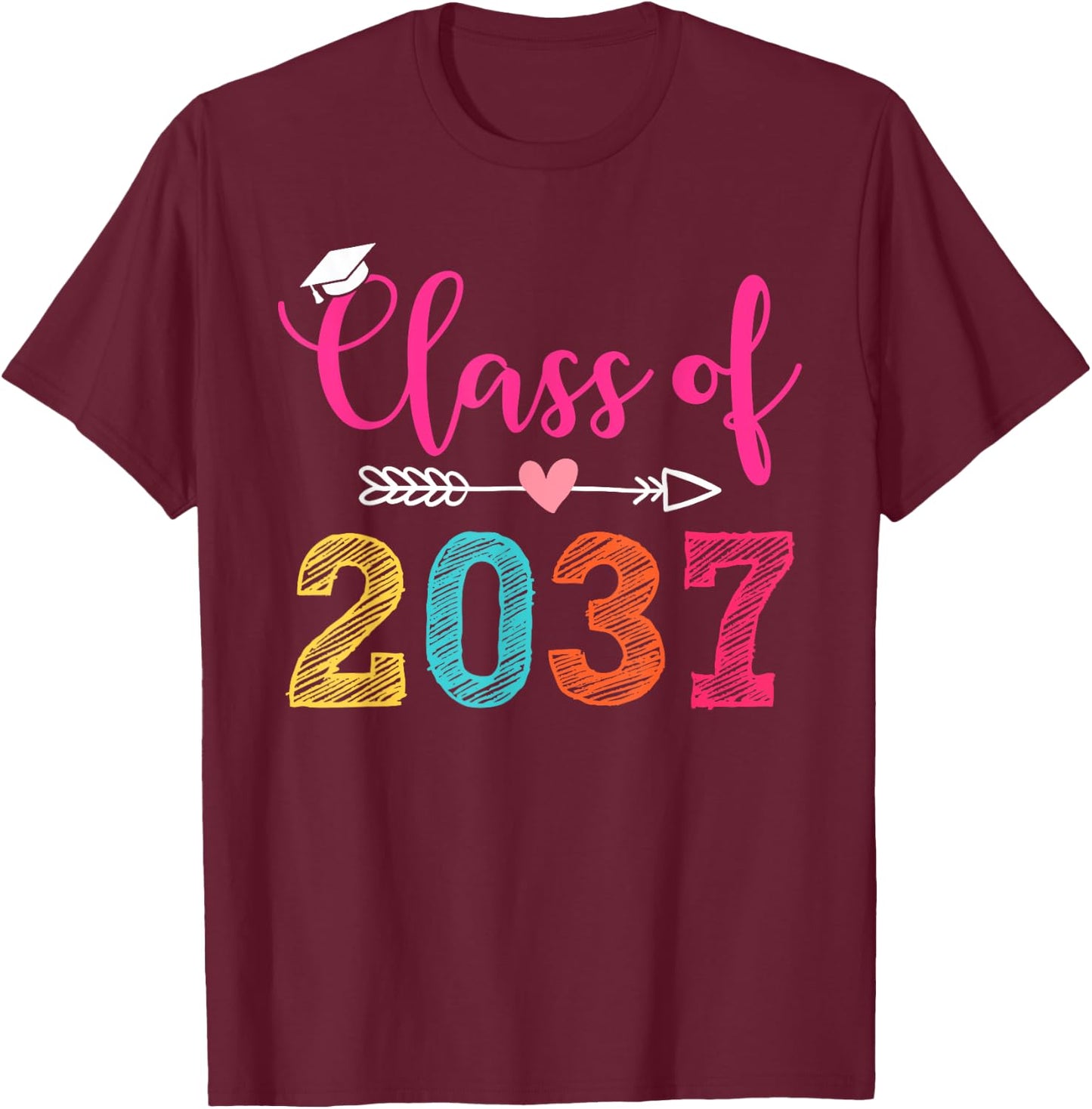 Class Of 2037 Pre K Grow With Me Graduation Boys Girls T-Shirt - T-Shirt | Maroon