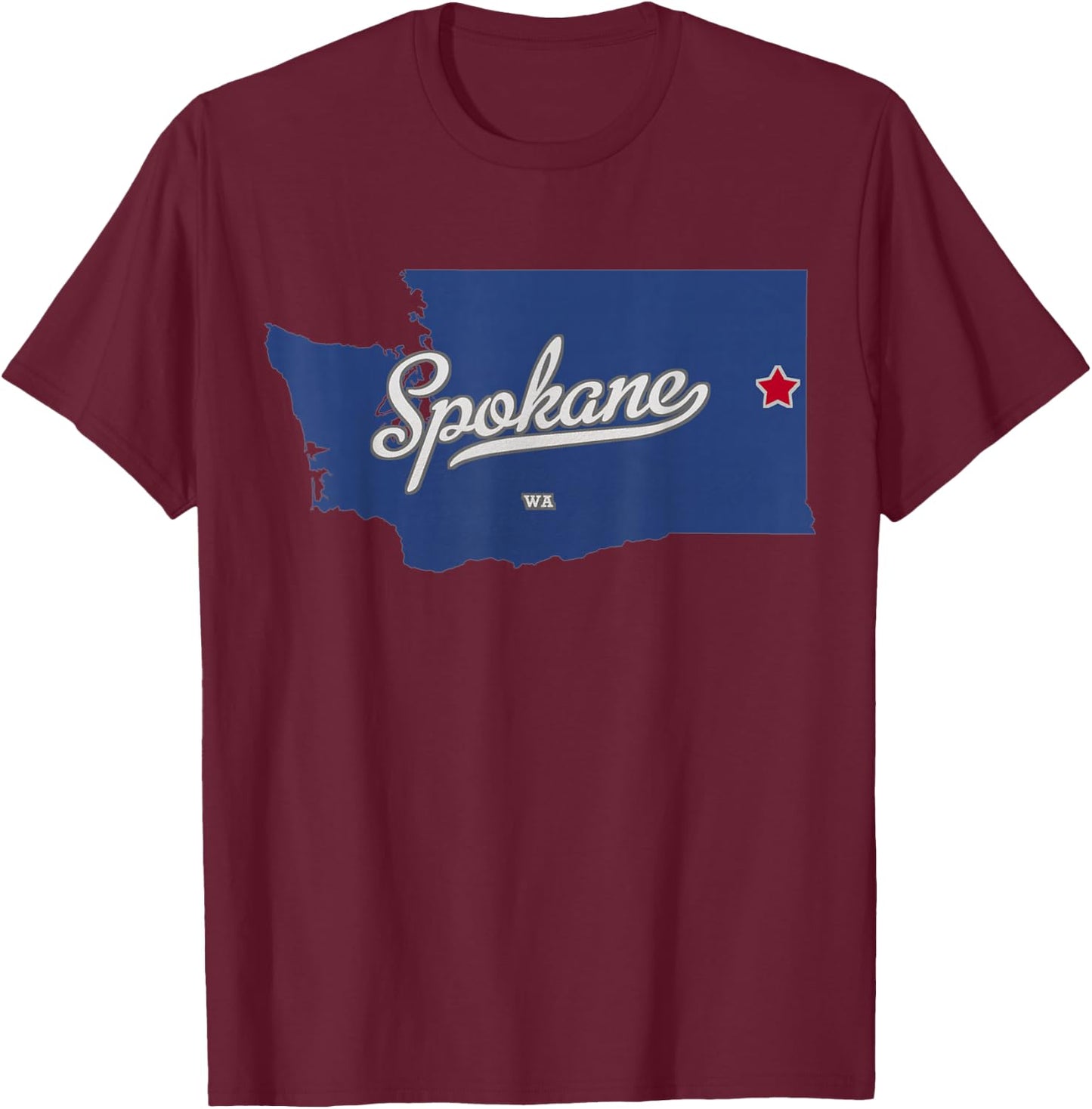Spokane Washington WA Map T-Shirt - T-Shirt | Maroon