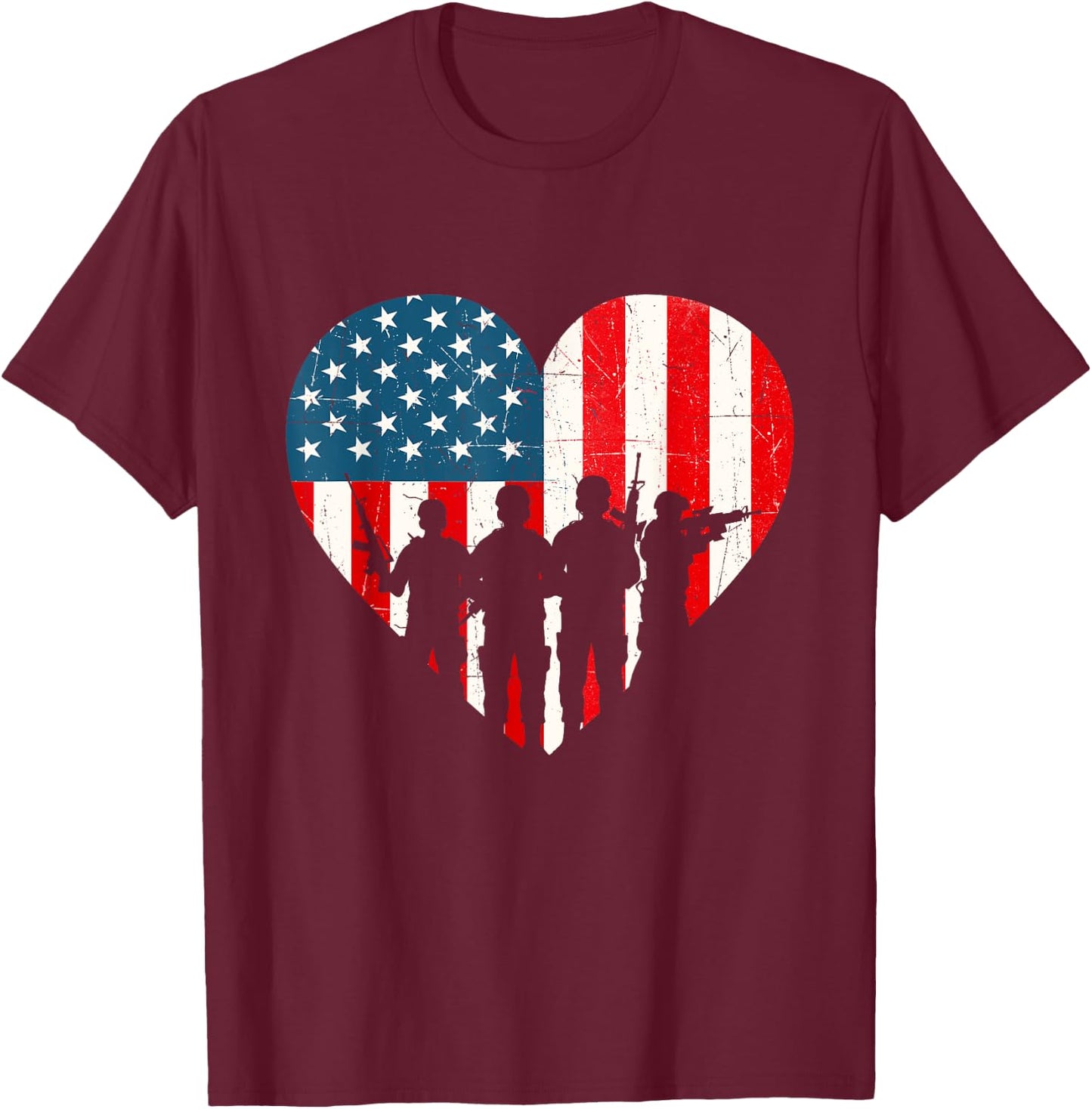 US Flag Heart Soldiers - Patriotic Veterans Memorial Day Kids Men T-Shirt - T-Shirt | Maroon