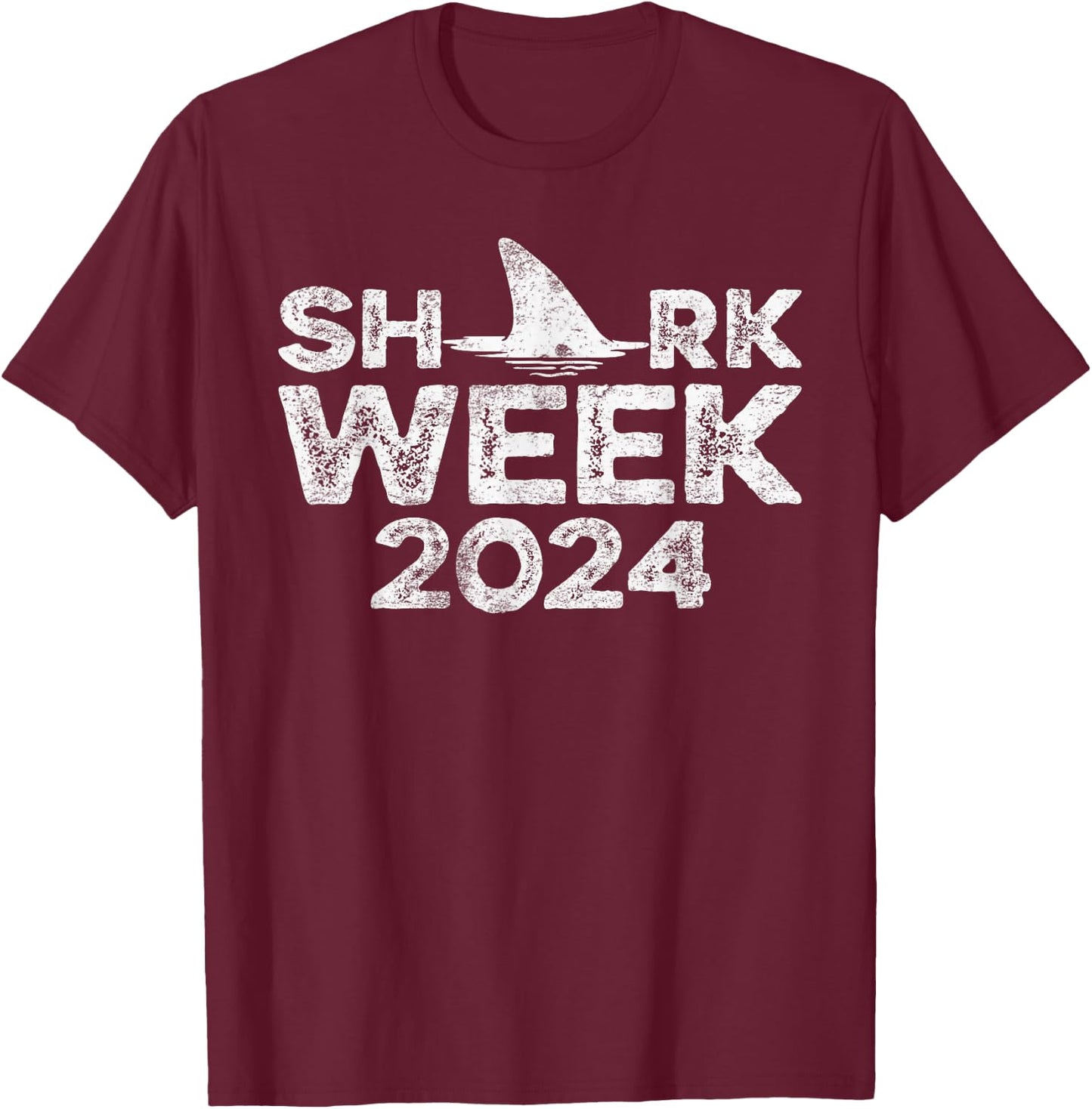 Retro Shark Fin Week 2024 Lovers Animal Ocean Trip Biologist T-Shirt - T-Shirt | Maroon