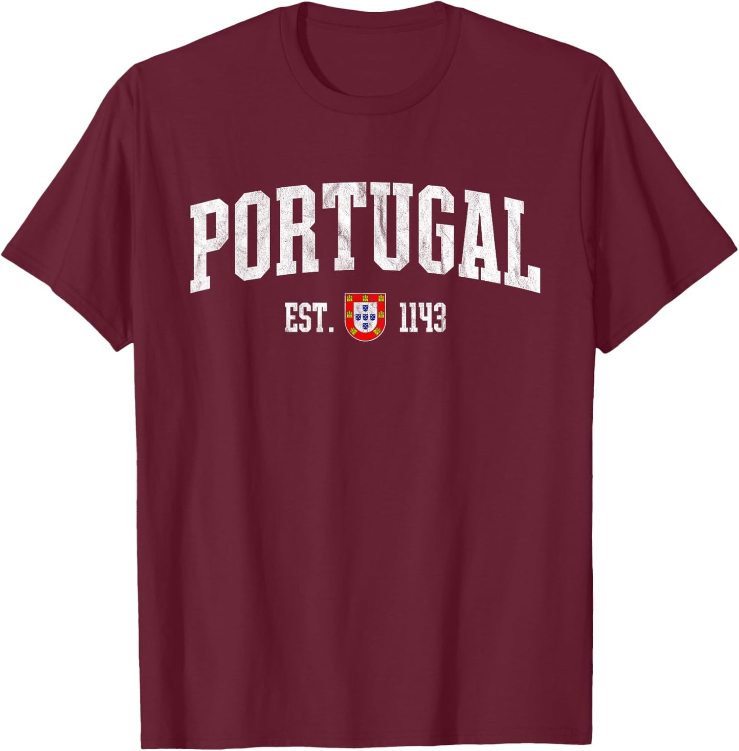 Portugal Est. 1143 - Portuguese Flag Quinas Retro Distressed T-Shirt - T-Shirt | Maroon