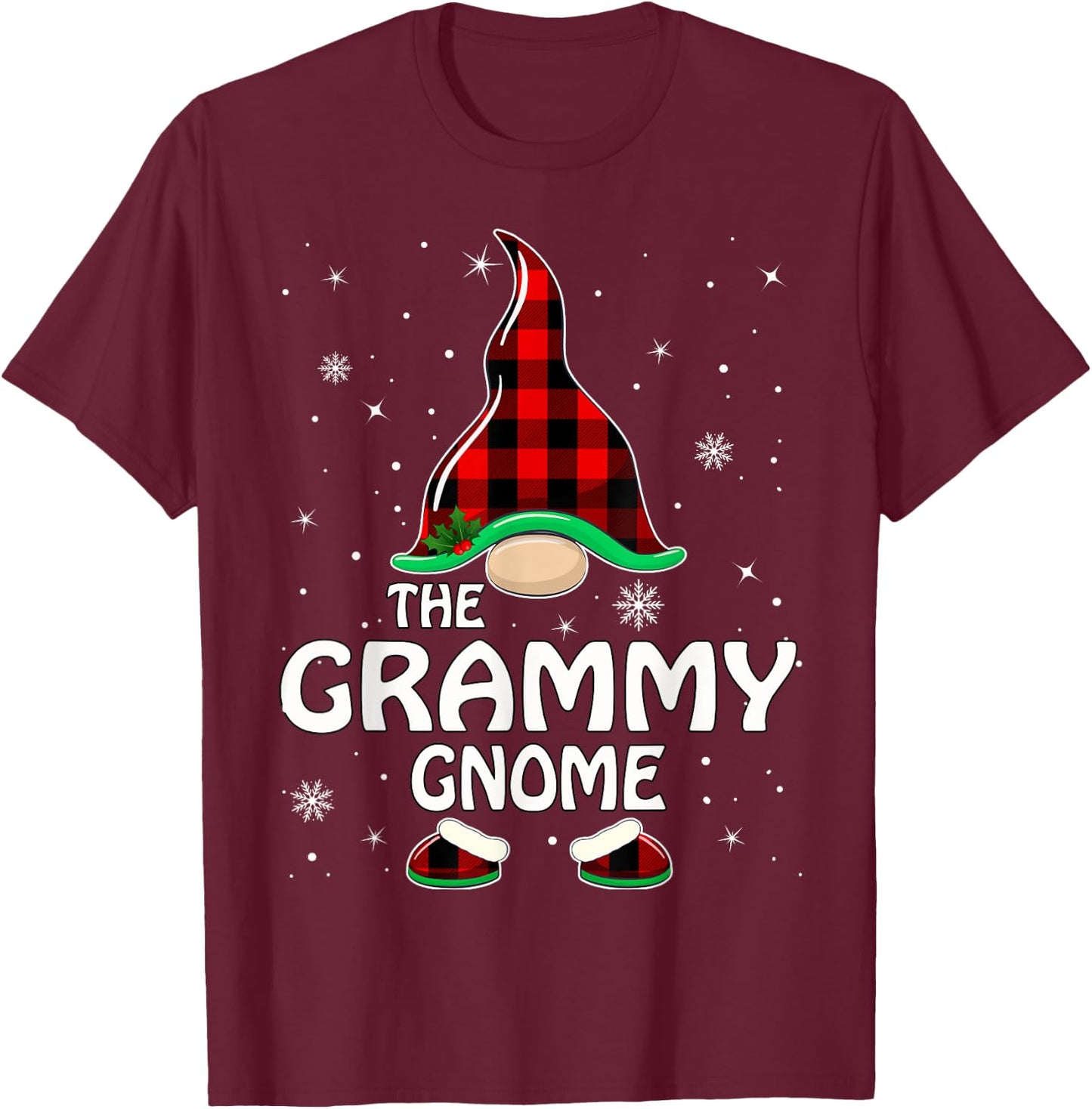 Grammy Gnome Buffalo Plaid Matching Family Christmas Pajama T-Shirt - T-Shirt | Maroon