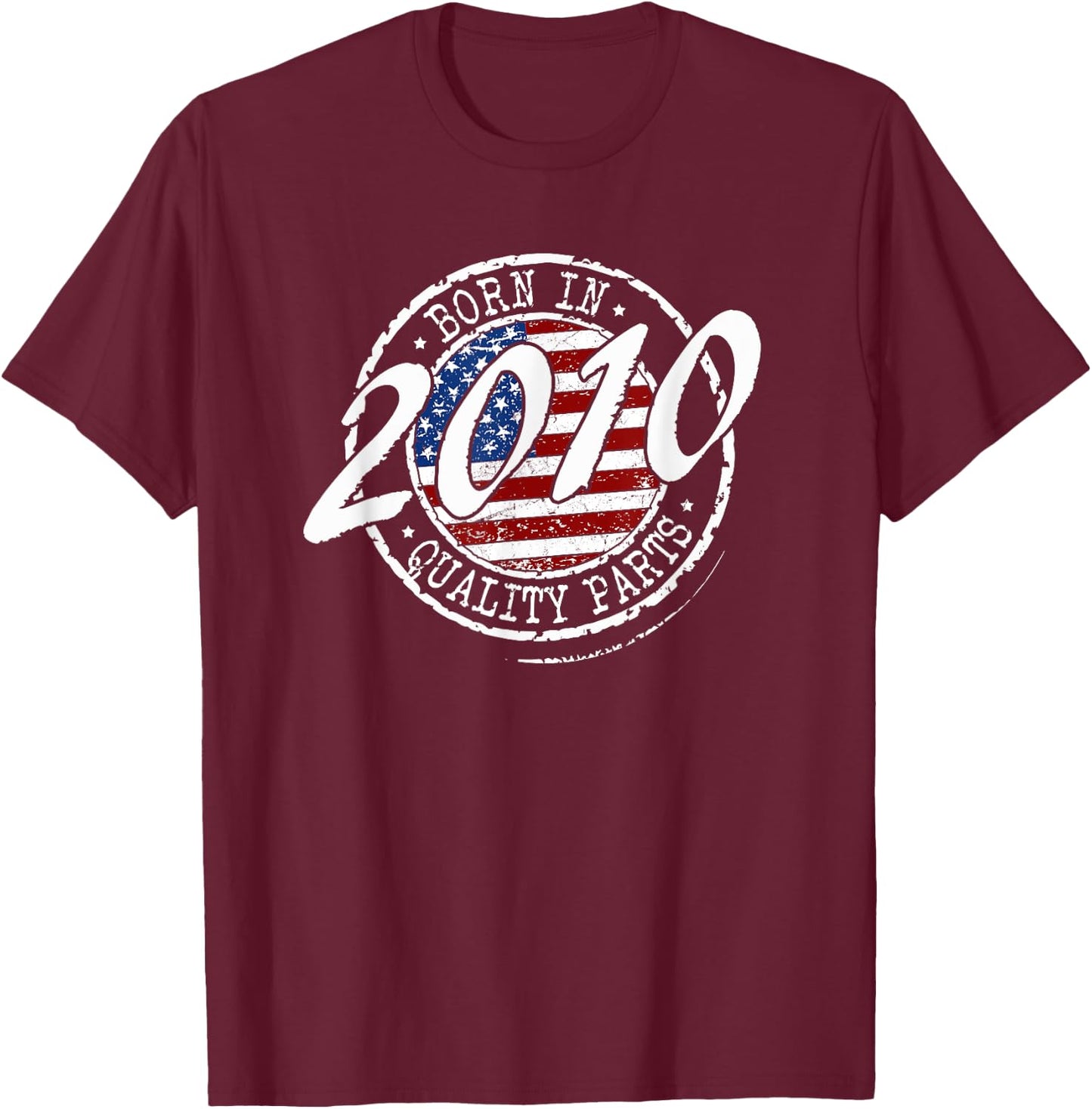 Born In 2010 Birthday, Vintage Flag Born In 2010 Birthday T-Shirt - T-Shirt | Maroon