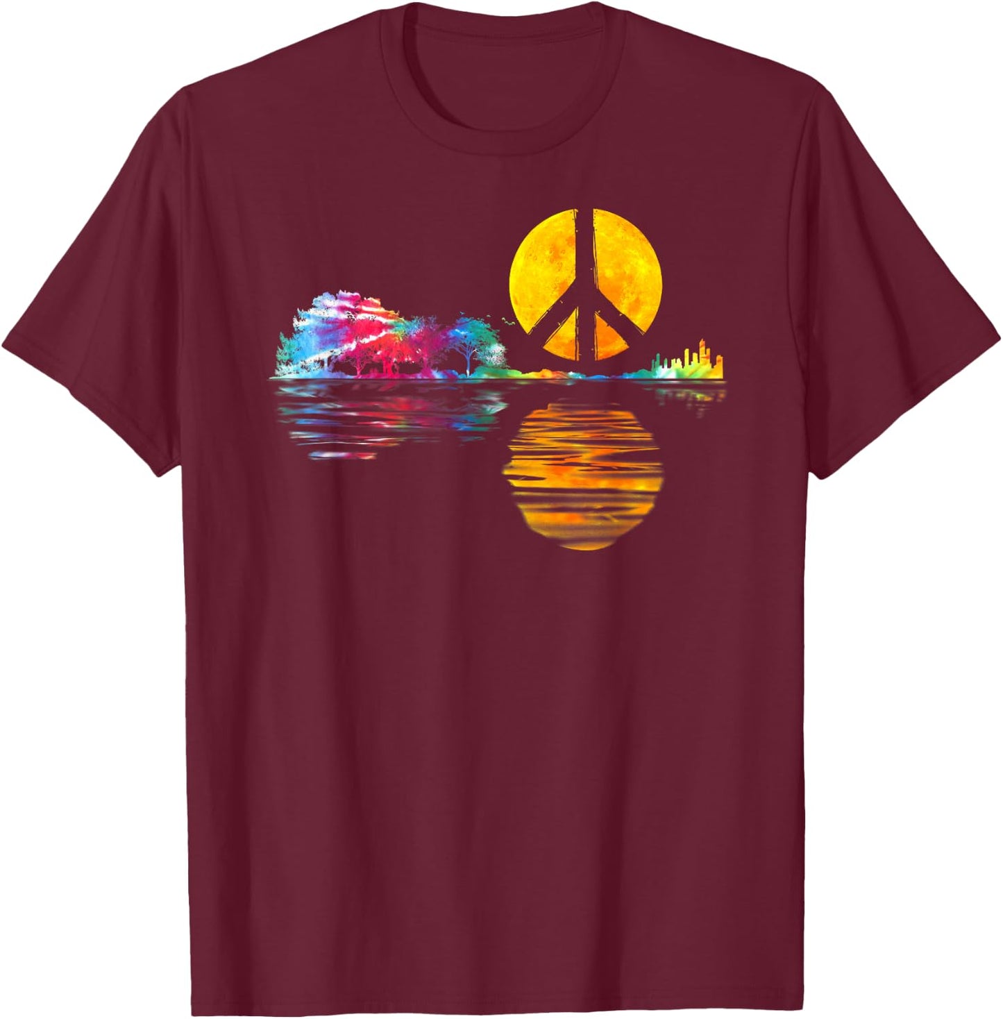 Hippie Guitar Moon I Guitarist Musician Peace Sign T-Shirt - T-Shirt | Maroon